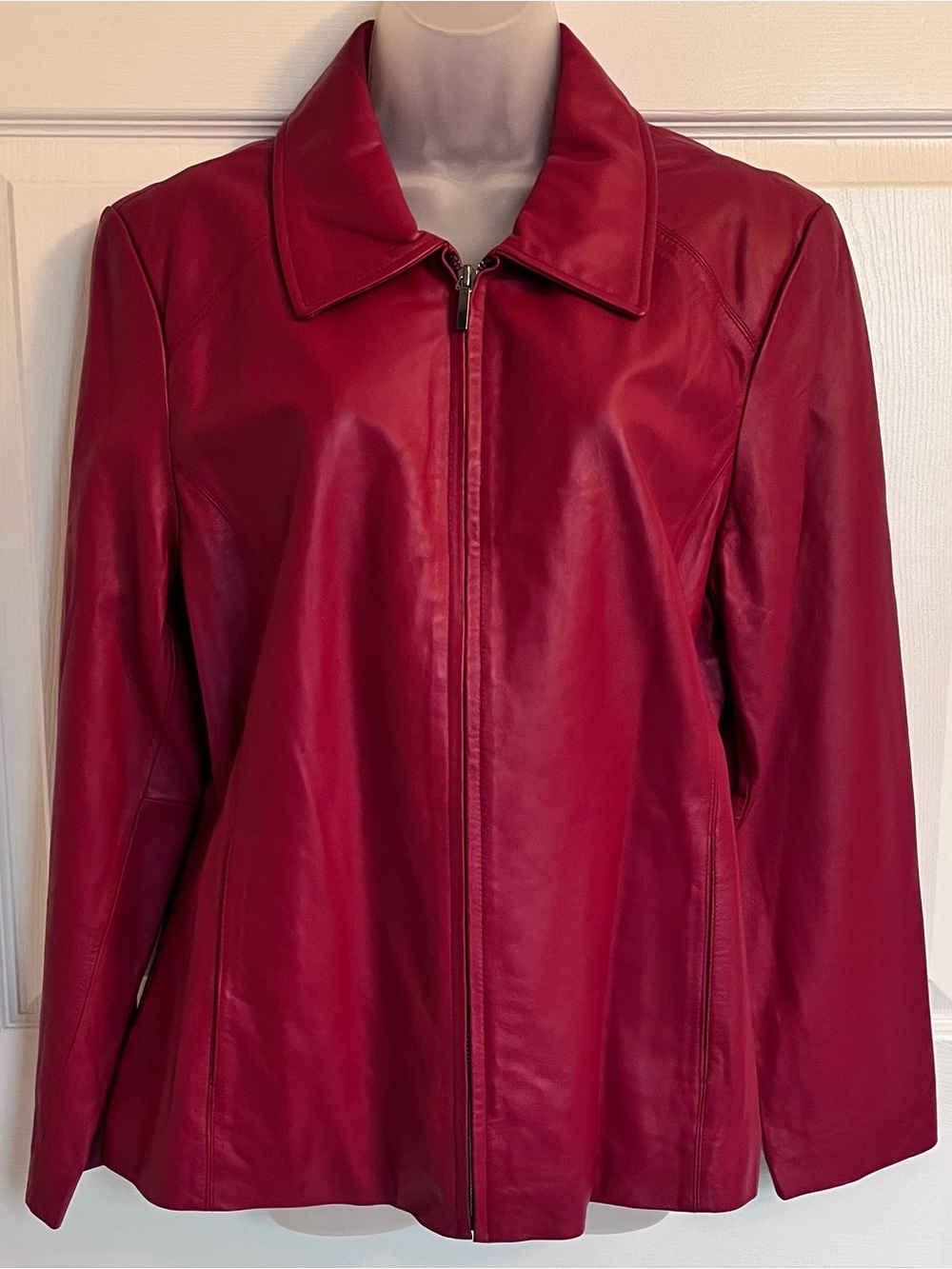 Vintage Worthington Burgundy Genuine Lambskin Leather Zip Jacket - Size Large